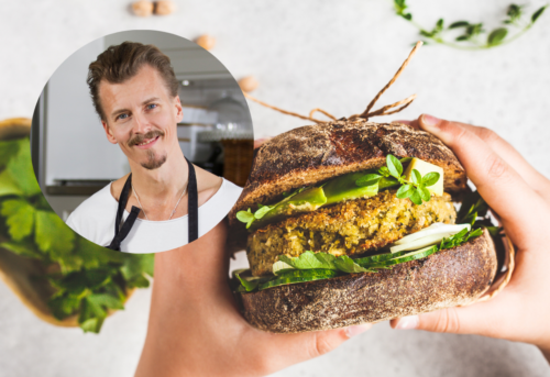 Paul Svensson och vegetarisk hamburgare