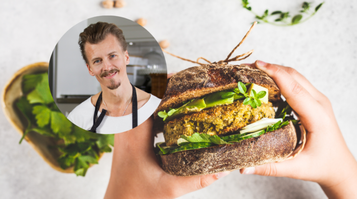 Paul Svensson och vegetarisk hamburgare